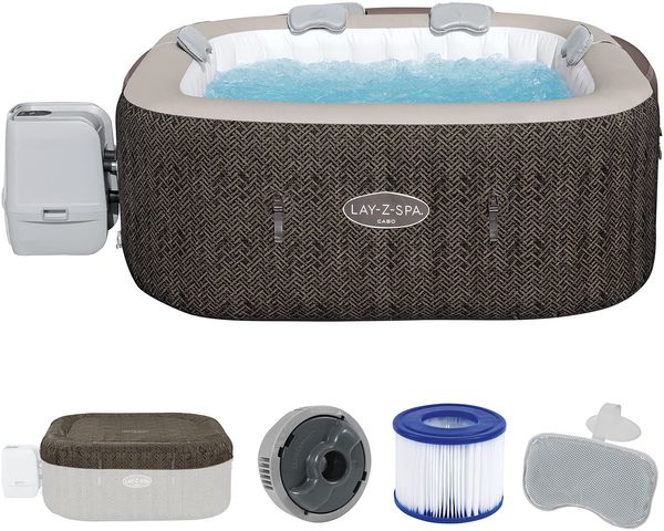 Bestway® Lay-Z-SPA® Energiespar-Whirlpool Cabo HydroJet™ mit App-Steuerung, für 6 Personen 180 x 180 x 71 cm, Kreuzgeflecht-Optik (Eichengrau)