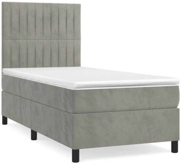 Boxspringbett mit Matratze, Linien vertikal, hoch, Hellgrau 100x200 cm Samt