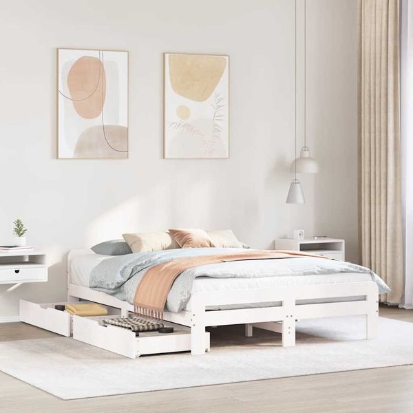 vidaXL Massivholzbett ohne Matratze Weiß 150x200 cm Kiefernholz 3309036