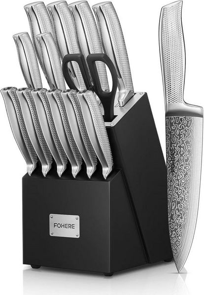 FOHERE Messer-Set 14-teilig Messerblock mit rutschfestem Griff und Messerblock (Set, 14-tlg), mit hoher Härte und einzigartiger Textur