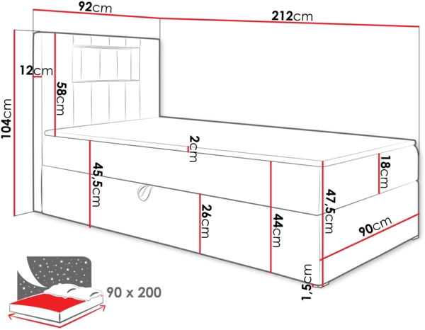 Boxspringbett 'Gladino Junior 1' blau 90x200 cm Rechts Bild 5