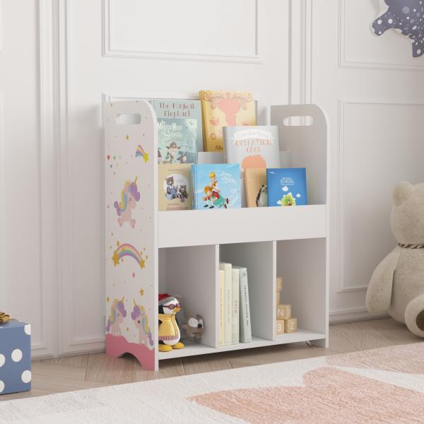 Kinderregal Røyrvik 75 x 62 x 29 cm mit Einhorn Motiv [en. casa]