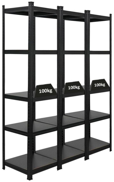 PROREGAL® Schwerlastregal MegaDeal Wohnregal Designregal Series RAGNAR Fachlast 100kg, 3-tlg, Kellerregal Steckregal Garagenregal Wohnregal Schwarzes Gestell