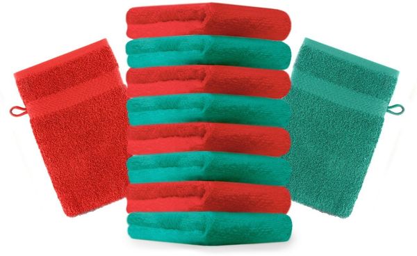 Betz Waschhandschuh 10 Stück Premium 16x21 cm Farbe smaragdgrün und rot, (Set, 10-St)