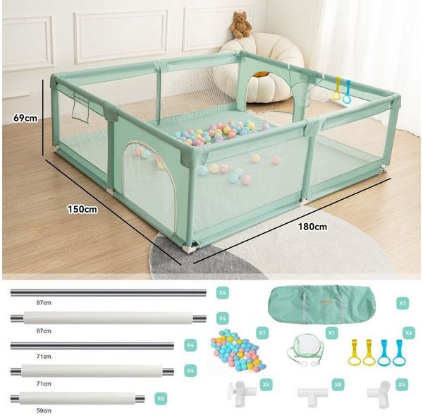 Comomy Laufgitter, Baby Krabbelgitter Kinder Schutzgitter mit Kugeln 180x150x66cm