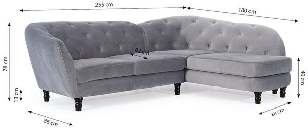 Ecksofa Designersofa CHARLOTTE in Stoff Matt Velvet Dunkelblau Ottomane Rechts