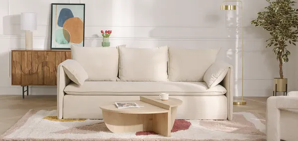 Vente-unique - TEODORA Sofa SamtStoff Blau - B 105 cm x H 89 cm x L 218 cm