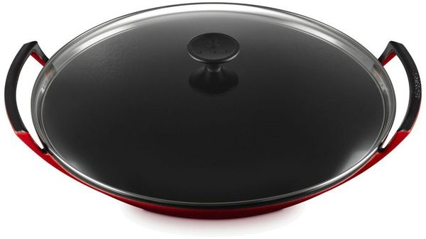 Le Creuset Wok mit Glasdeckel Kirschrot - Rot - 33 bis 40 cm