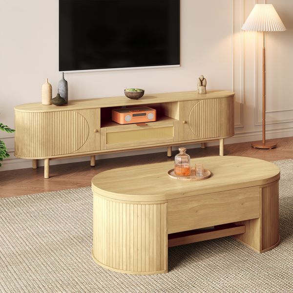 Wohnzimmermöbel-Set mit Couchtisch 110 x 55,5 x 40 cm höhenverstellbar & TV-Schrank 175 x 36 x 41 cm in Holzoptik