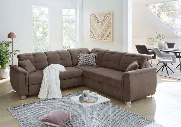 Jockenhöfer Gruppe Ecksofa Udine L-Form, 6 individuell, verstellbaren Kopfteilen, Gästebett- und Relaxfunktion
