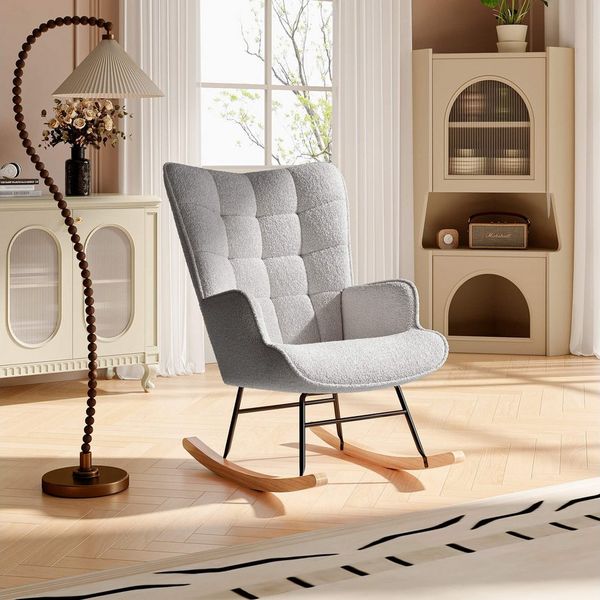 Furnishings Home Schaukelstuhl Polsterstuhl Sessel Stillsessel (Schaukelstuhl mit hoher Rückenlehne), Kopfstütze und Sitzkissen Teddyplüsch