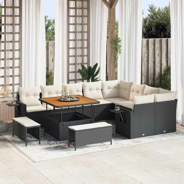 vidaXL Gartensofa-set mit Kissen 13 pcs Schwarz und Creme Poly-Rattan 3363725