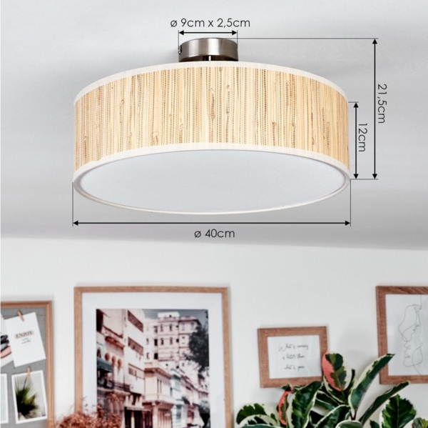 hofstein Deckenleuchte Deckenlampe aus Metall/Seegras/Stoff/Kunststoff in Naturfarben/Weiß, Deckenleuchte im modernen Boho-Design, Ø 40 cm, E27 Bild 3