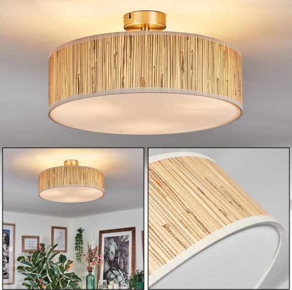 hofstein Deckenleuchte Deckenlampe aus Metall/Seegras/Stoff/Kunststoff in Naturfarben/Weiß, Deckenleuchte im modernen Boho-Design, Ø 40 cm, E27 Bild 1
