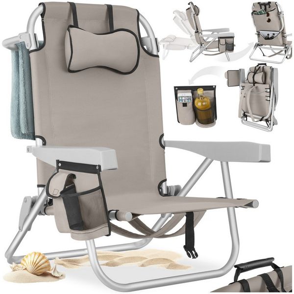 tectake Klappstuhl faltbarer Aluminium strandstuhl Coral - rucksackfunktion und (strandstuhl Coral, 1 St), 5-fach verstellbare Rückenlehne bis zur Liegeposition