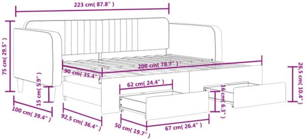 vidaXL Tagesbett Ausziehbar mit Schubladen Gelb 90x200 cm Samt 3197116 Bild 11