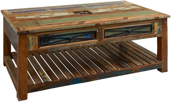 Couchtisch Altholz 140x80x55 mehrfarbig lackiert NATURE OF SPIRIT #108