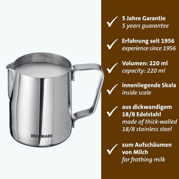 WESTMARK Milchkännchen 600 ml, Brasilia, Mit Skala, ø 11 cm, 18/8 Rostfreier Edelstahl