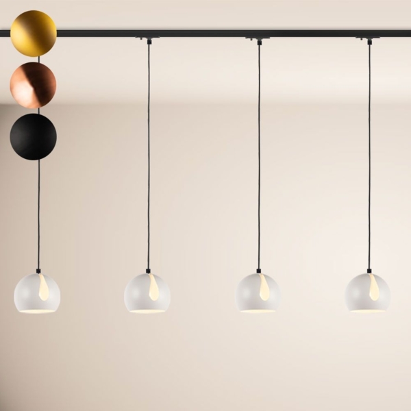 s.luce Ball Esszimmerlampe 1-Phasen-Schiene Endeinspeiser Ø 20cm Weiß