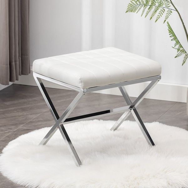 Duhome Sitzhocker Kunstleder, Polsterhocker Fußhocker Gepolstert Moderner Hocker mit Metallgestell für Schminktisch Flur Wohnzimmer Schlafzimmer, Model WY-9196A1 (Weiss)