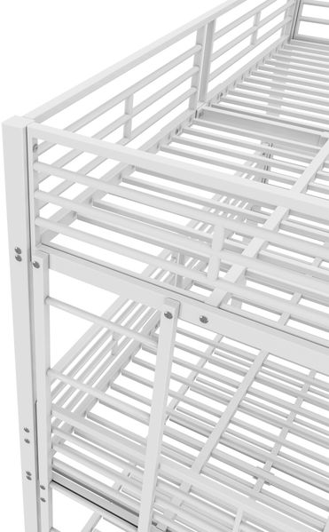 Dreifach-Etagenbett 90 × 200 cm – Metallrahmen mit dicken Stahlrohren, zwei Leitern & hohes Schutzgeländer, platzsparend, Weiß Bild 9