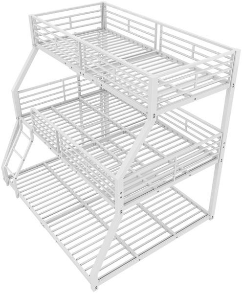 Dreifach-Etagenbett 90 × 200 cm – Metallrahmen mit dicken Stahlrohren, zwei Leitern & hohes Schutzgeländer, platzsparend, Weiß Bild 8