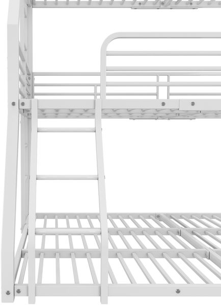 Dreifach-Etagenbett 90 × 200 cm – Metallrahmen mit dicken Stahlrohren, zwei Leitern & hohes Schutzgeländer, platzsparend, Weiß Bild 10