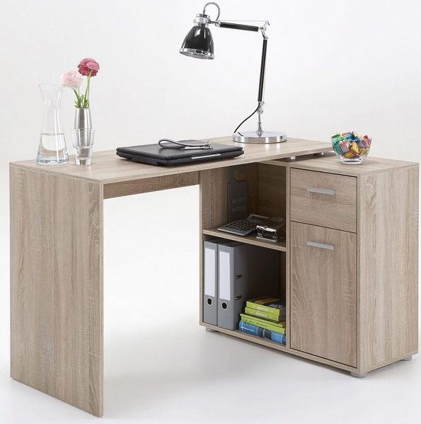 FMD Eckschreibtisch AUGSBURG, Schreibtisch/Sideboard m. Stauraum, beidseitig montierb, 117/148 cm