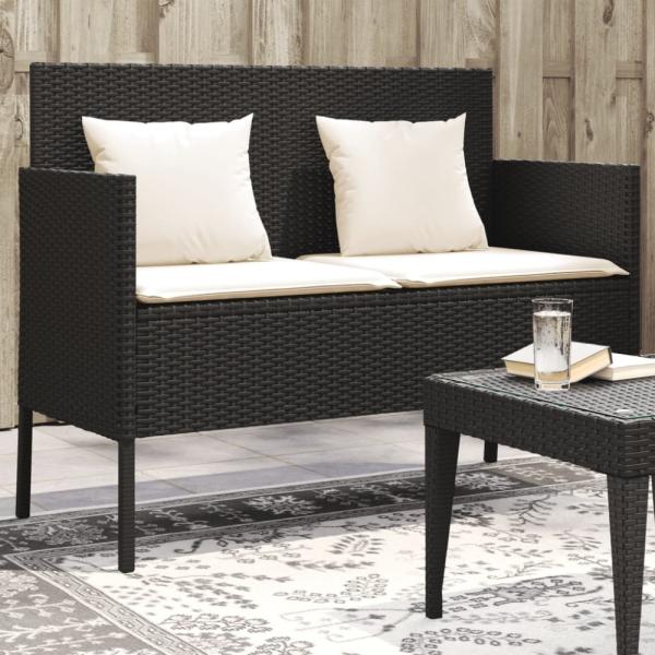 vidaXL Gartenbank mit Kissen Schwarz Poly Rattan 365770