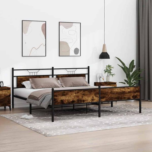 vidaXL Metallbett ohne Matratze Räuchereiche 193x201 cm 3325116
