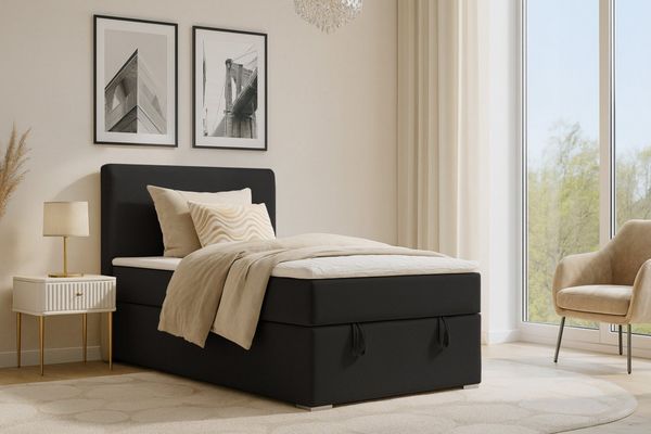 Deine Möbel 24 Boxspringbett DAGA MINI Boxbett Polsterbett Kompletbett Velour Cord (Jugendbett Jugendzimmer Schlafzimmer Bett, 3-St, 100x200 120x200 Creme Beige Hellgrau Grau Anthrazit Schwarz), mit einer durchgehenden Matratze Taschenfederkern-Matratz...