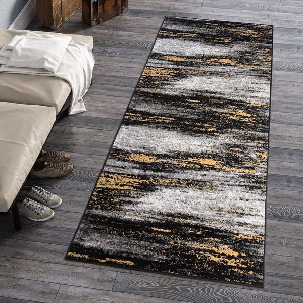 Mazovia Läufer Läufer Flurläufer Modern für Vorzimmer 80 cm Breit Grau Gelb, 80 x 100 cm, Kurzflor, Meterware, Höhe 8 mm