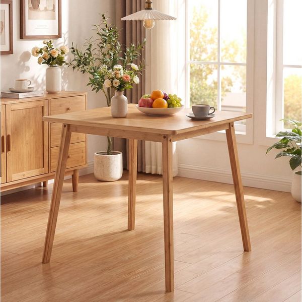 COSTWAY Esstisch, Quadratischer Bambus-Esstisch für 2-4 Personen, 70 cm