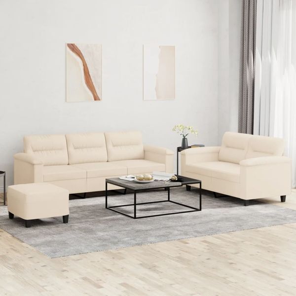 vidaXL 3-tlg. Sofagarnitur mit Kissen Beige Mikrofasergewebe 3202349