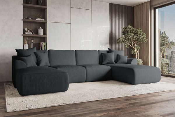 99rooms Gusto Wohnlandschaft Cordstoff POSO Graphit mit Schlaffunktion