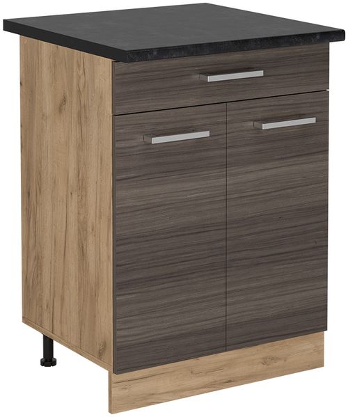 Küchenunterschrank R-Line Edelgrau 60 cm mit Schublade, AP Anthrazit Vicco