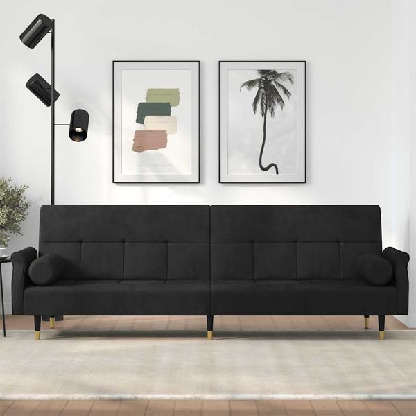 vidaXL Schlafsofa mit Kissen Schwarz Samt 351861