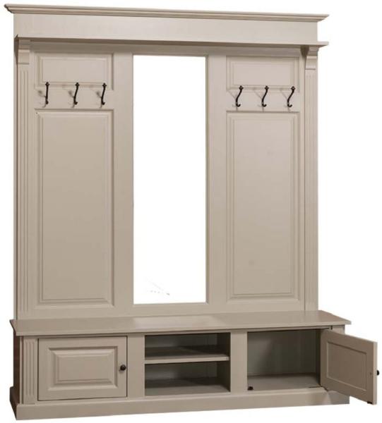 Casa Padrino Landhausstil Garderobe Oliv 180 x 41 x H. 210 cm - Massivholz Garderobenschrank mit Spiegel - Landhausstil Garderobenmöbel