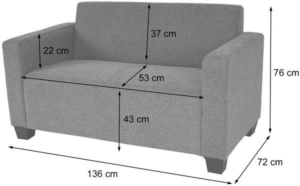 2er Sofa Couch Lyon Loungesofa Stoff/Textil ~ grau Bild 3