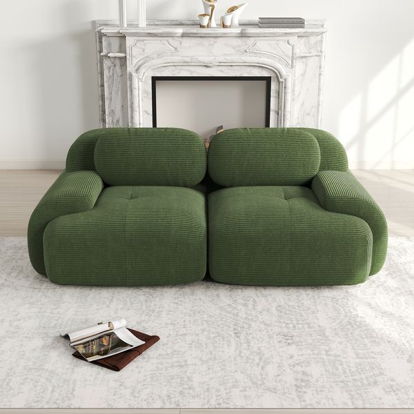 Loveseat-Sofa aus Cordstoff,modular kombinierbar mit geschwungenen Armlehnen und rutschfester Unterseite hochelastische Polsterung für Wohnzimmer Schlafzimmer und Heimkino,Cordstoff,Green,