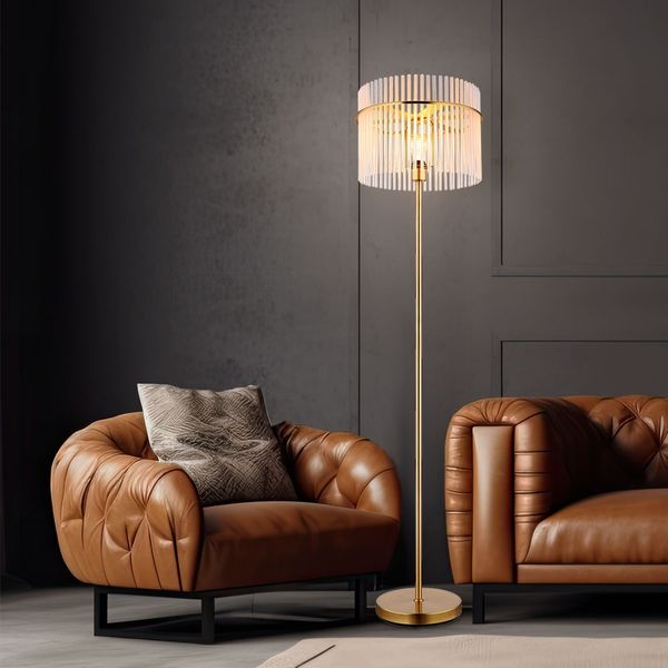 LED Stehleuchte, Metall, Gold, Glasstäbe, E27, H 152 cm