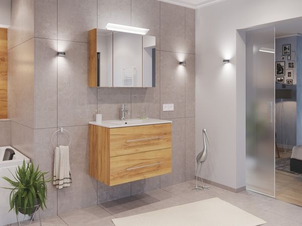 Badmöbel Set Firenze 70 2tlg. Spiegelschrank Softclose eiche gold : Eiche Gold