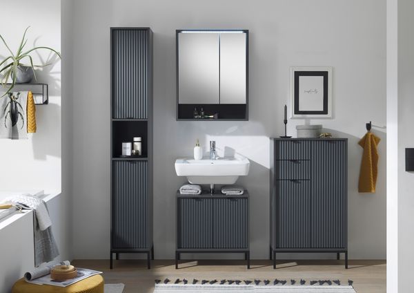 Badezimmer-Set "Lucera" (4-teilig) in Grau matt / schwarz. 192 x 192 x 32 cm (B/H/T)