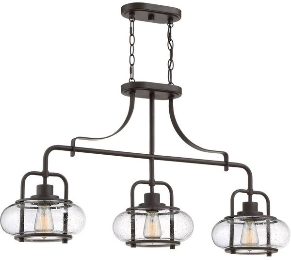 Quoizel QZ-TRILOGY-ISLE-OZ Hängeleuchte Trilogy E27 60W Stahl, Glas; Altbronze L:25. 4cm B:96. 5cm Ø96. 5cm dimmbar höhenverstellbar