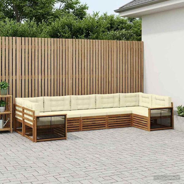 vidaXL Outdoor-Sofagarnitur mit Kissen 7 pcs Natur und Creme 3383803