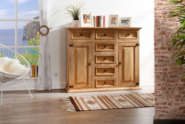 Highboard, Schrank, Kommode MEXICO, Landhausstil original mexikanisch, Pinie