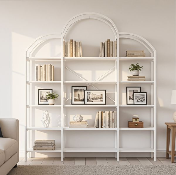 Schlichtes Regal 170x26x190 cm, 5 Ebenen, Wolkenform-Design, aus MDF & Metall in Weiß