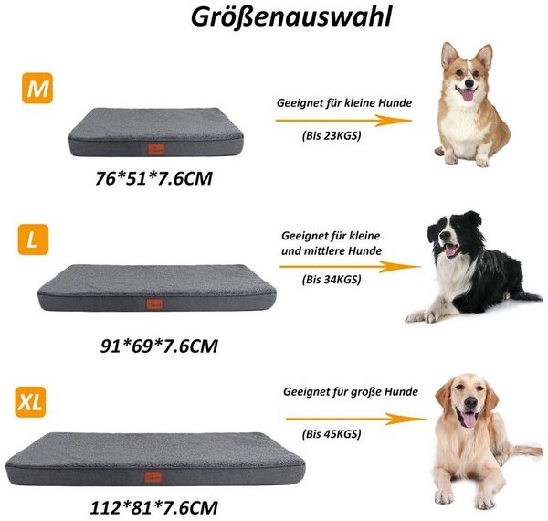 CALIYO Tierbett Orthopädisches Hundebett Grosse Hunde - Hundekissen flauschig, Cozy Flannel Fleece Fabric/ Washable Inner Film/ Egg Crate orthopedic Foam/ Non-slip Bottom, Hundematte Waschbar Hundematratze in dunkelgrau für Große Hunde