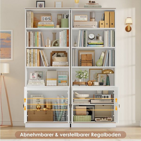 HOMECHO Bücherregal, 2-tlg, 188 cm Hoch Bücherschrank mit 7 Ebenen, 188×60×30 cm, Weiß