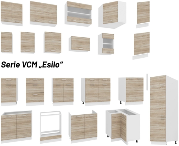 VCM Küchenmöbel Herdumbauschrank & Ofenschrank Esilo 919012 Weiß / Sonoma-Eiche H. 82 x B. 60 x T. 46 cm Bild 3